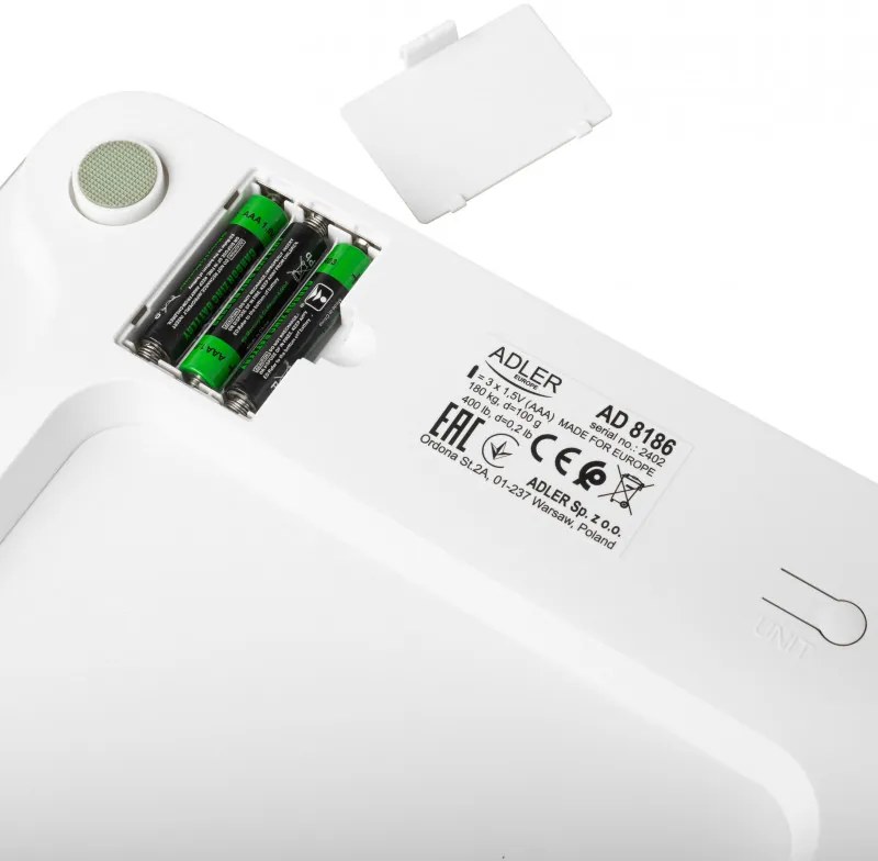 Кантар Adler AD 8186, SMART Tuya, До 180 кг, LED дисплей, 3 x ААА, Бял