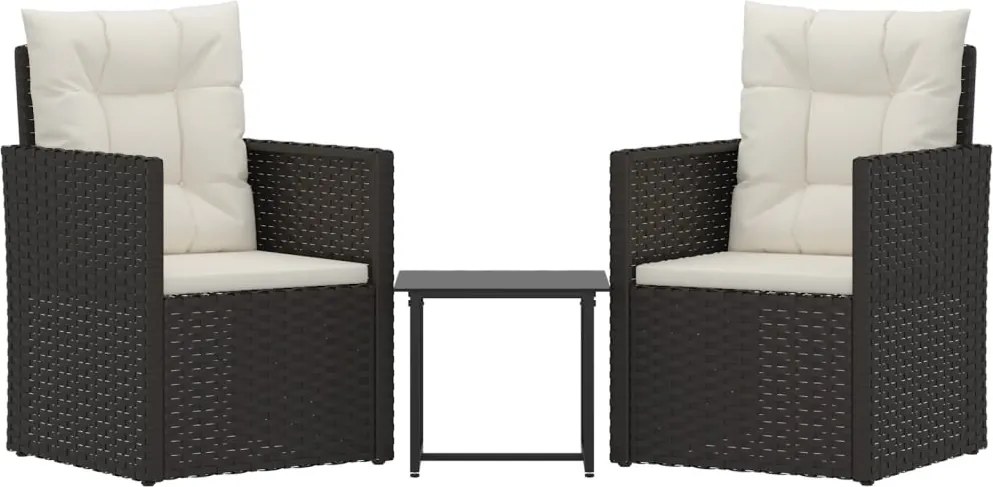 319192 vidaXL Лаундж комплект за двор с възглавници 3 части полиратан черен