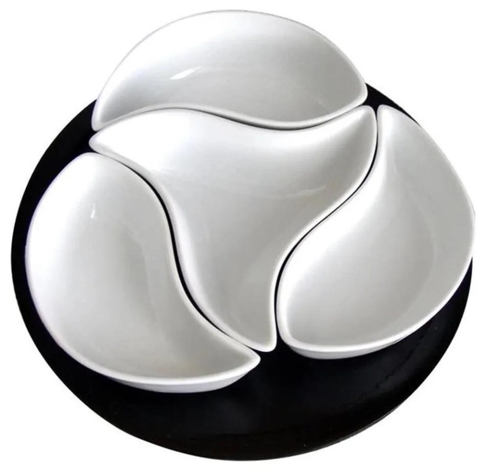 Комплект купички с поднос TORO, 4 бр., керамика/дърво