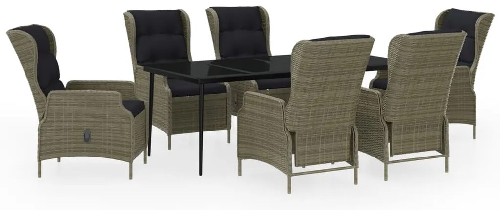3099671 vidaXL Градински трапезен комплект, 7 части, кафяв