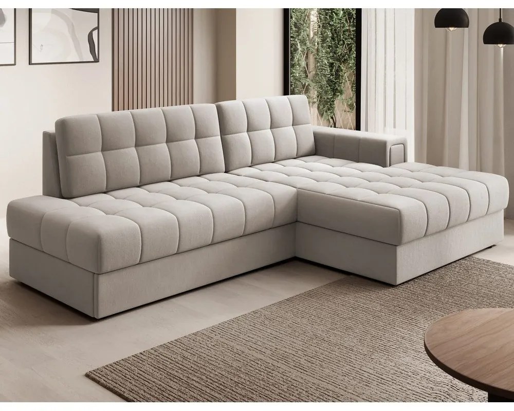 Бежов кадифен разтегателен ъглов диван (десен ъгъл) Blezalt – ELTAP