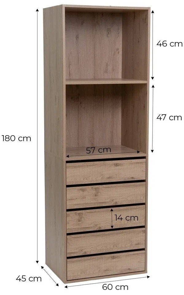 Отворен модулен шкаф от декор от дъб в естествен цвят 60x180x45 cm Modular – Casa Selección
