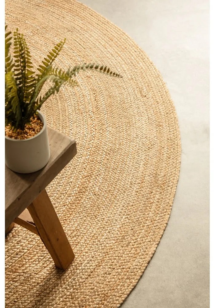 Двустранен ютен кръгъл килим в естествен цвят ø 100 cm Braided Gold – Hanse Home