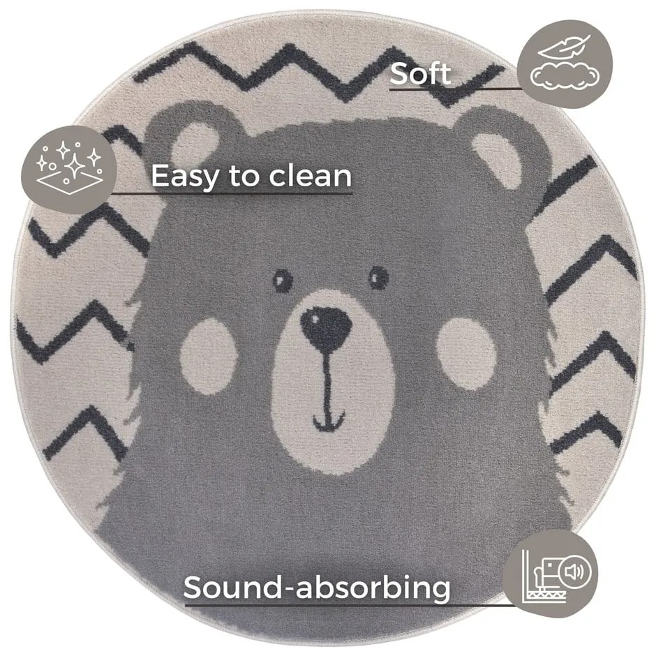 Сив детски килим ø 140 cm Bear - Hanse Home