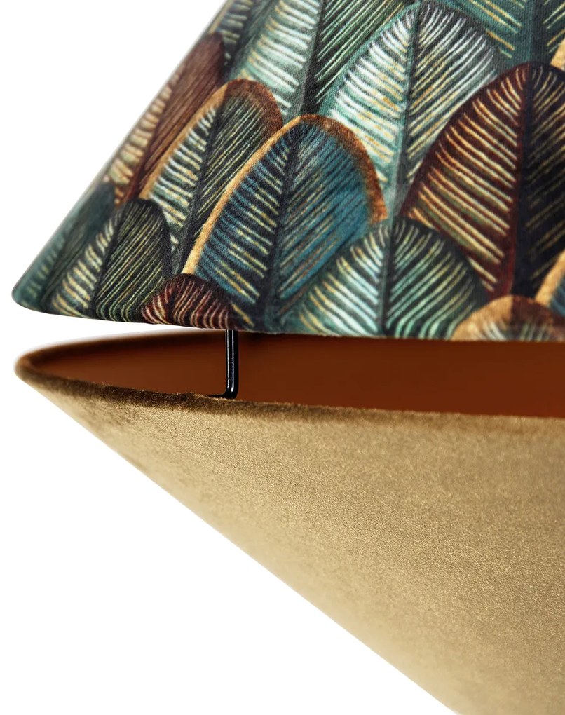 Месингова дъгова лампа с бял двоен кадифен абажур с дизайн на листа и бежов цвят - XXL