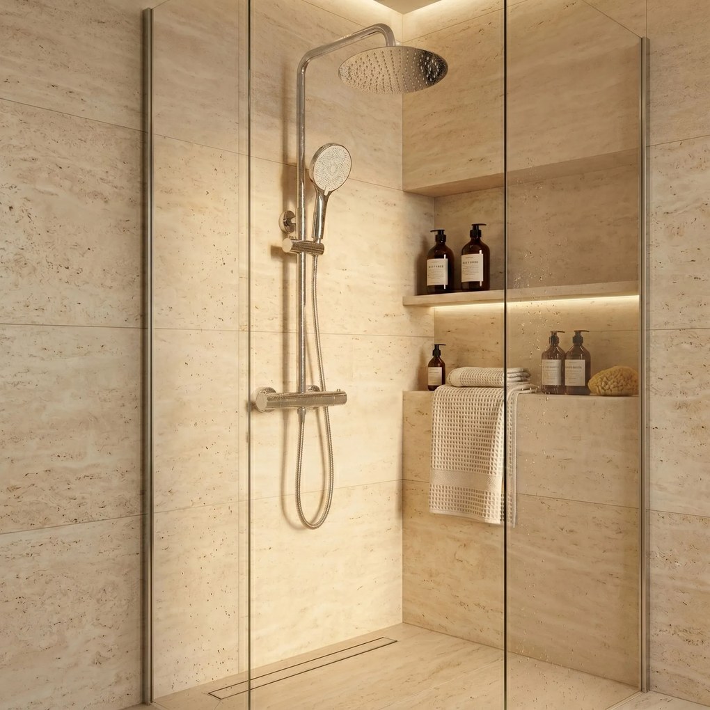 Душ комплект без чучур с термостат Rea Lungo Chrome