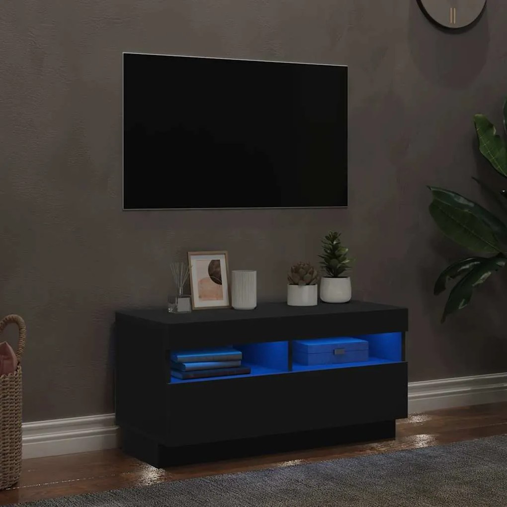 804446 vidaXL ТВ шкаф с LED осветление, черен, 80x35x40 см