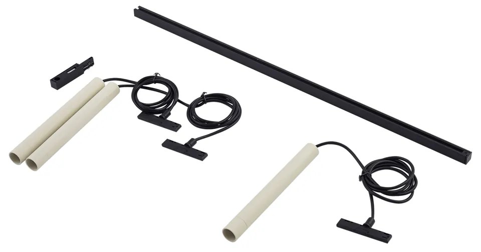 Модерна релсова система за осветление с 3 висящи лампи бежови с черни елементи 1-фазна - Slimline Keno