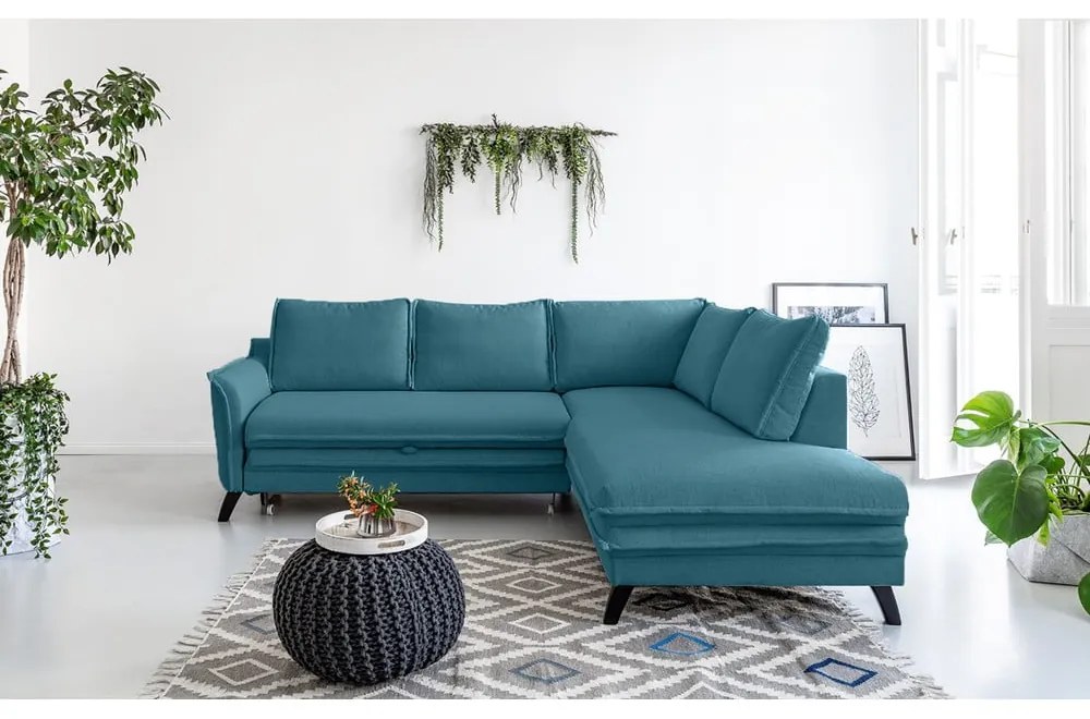 Тюркоазен ъглов разтегателен диван десен ъгъл Charming Charlie - Miuform