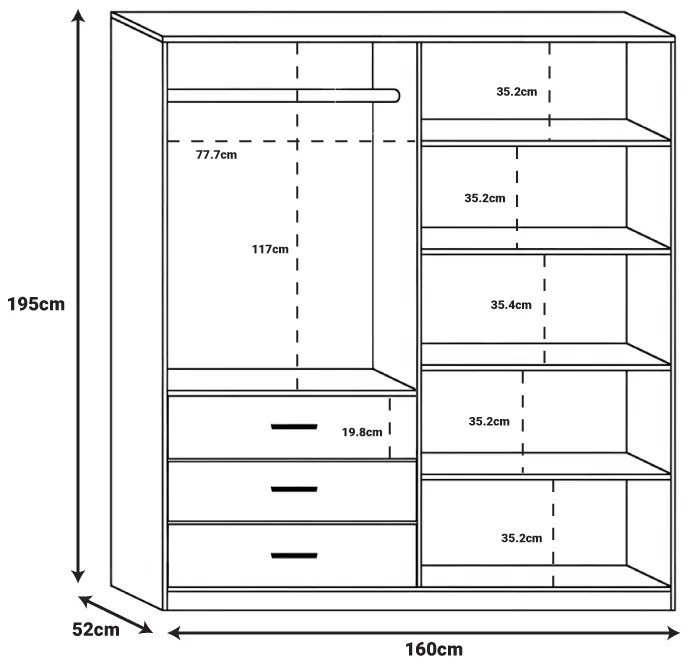 Sonlen pakoworld melamine wardrobe in walnut-charcoal shade 160x52x195cm