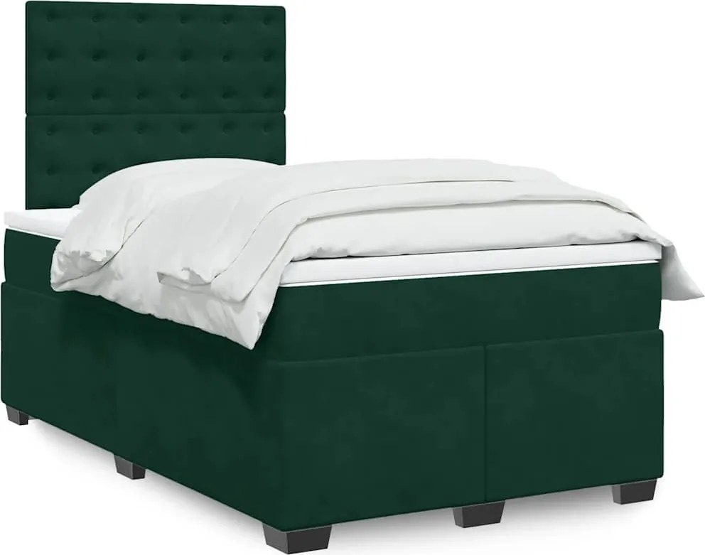 3293173 vidaXL Боксспринг легло с матрак, тъмнозелено, 120x190 см, кадифе