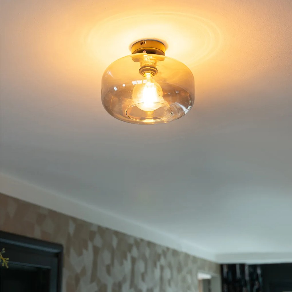 Таванна лампа в стил Арт Деко черна с димно стъкло - Bizle