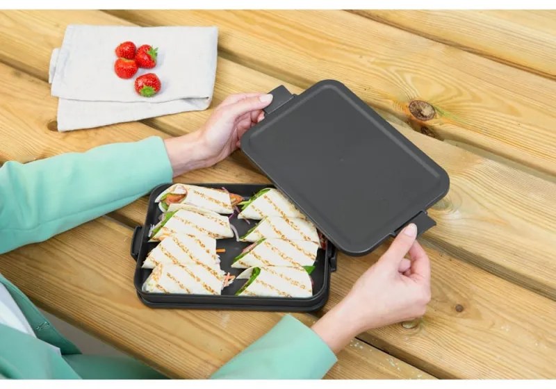 Кутия за храна Brabantia Make&Take 1006284, 1.1 л, До 2 сандвича, Без BPA, Плоска, Тъмносив
