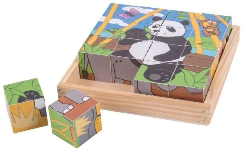 Bigjigs - Дървени кубчета в рамка - Животни