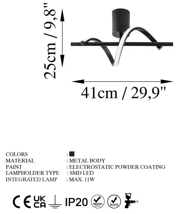 Черно LED осветително тяло за таван 7x41 cm Likma – Opviq lights