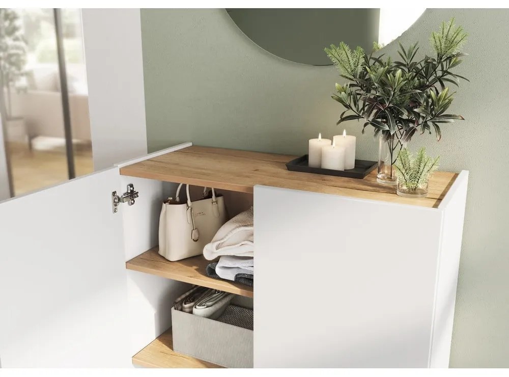 Бяло шкафче от декор от дъб 74x105x33 cm Alviano – Germania