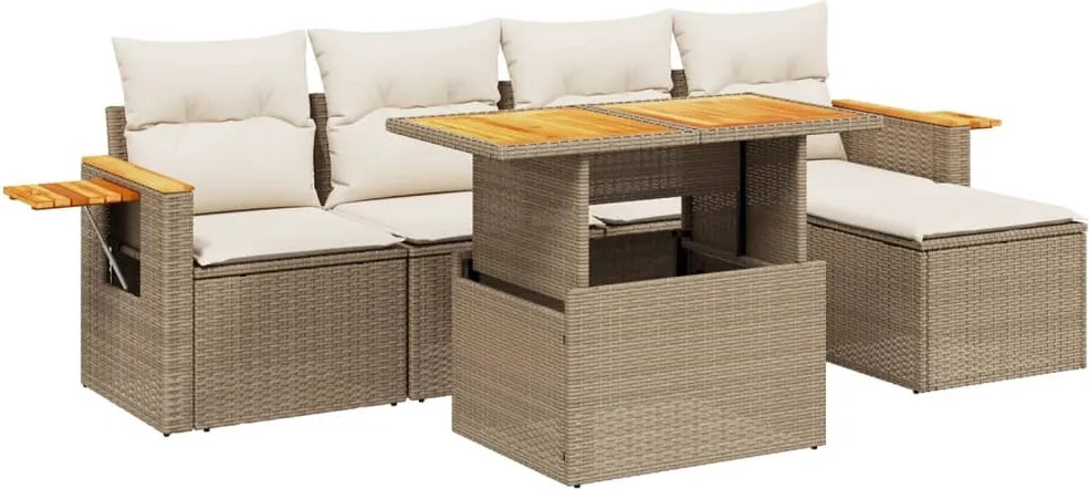 3273494 vidaXL Градински диван с възглавници, 6 части, бежов полиратан