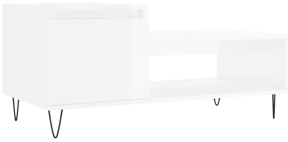 830830 vidaXL Кафе маса, бял гланц, 100x50x45 см, инженерно дърво