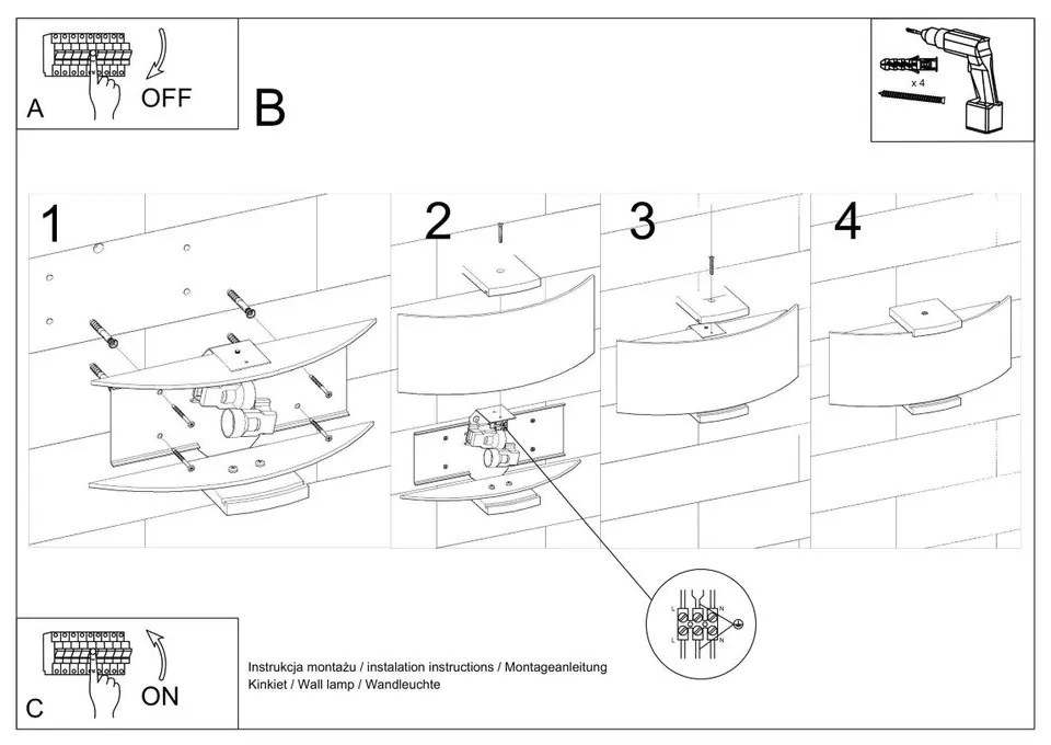 Бяла стенна лампа Eva – Sollux
