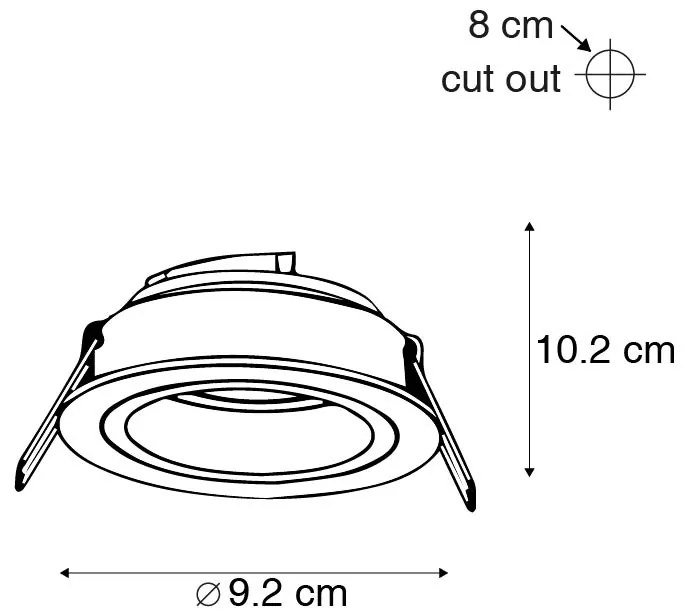 Комплект от 6 модерни вградени спота черни 9,2 см въртящи се и накланящи се - Chuck