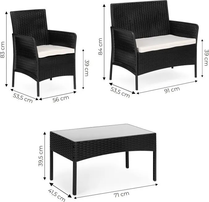 Градински мебели от ратан в черно - стилен комплект с пейка, кресла и маса