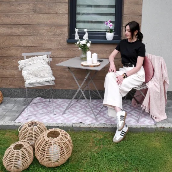 Сгъваем градински комплект, балконски комплект - маса + два стола Сив