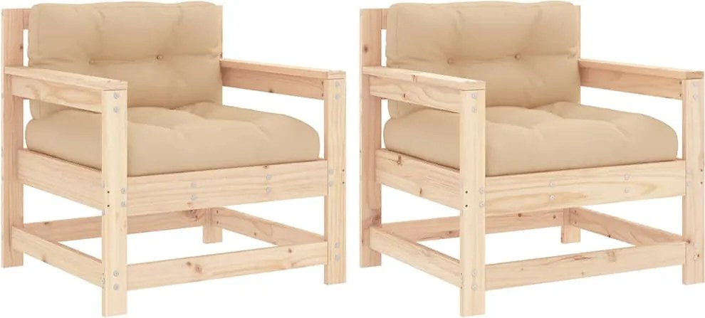 825562 vidaXL Градински столове с възглавници, 2 бр, бор масив