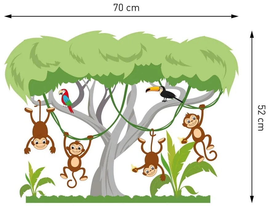Стикер за стена Весели маймуни на дървото 70 x 52 cm