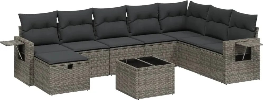 3263906 vidaXL Градински комплект диван с възглавници 9 части сив полиратан