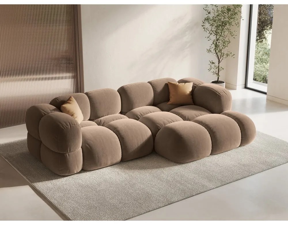 Кафяв кадифен ъглов диван (десен ъгъл) Loretto – Cosmopolitan Design