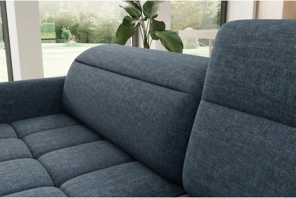 Син кадифен разтегателен ъглов диван с място за съхранение (десен ъгъл L форма) Barea – ELTAP