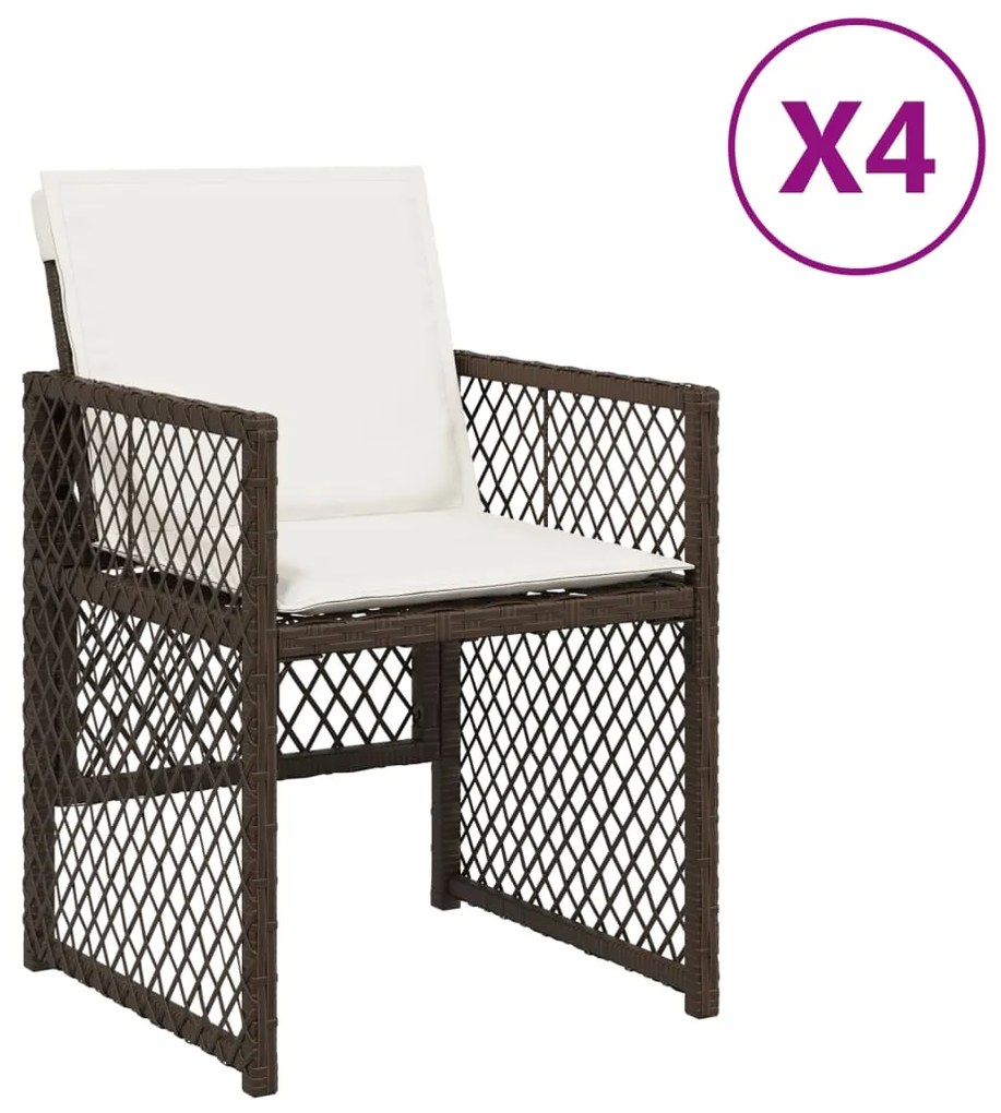 364952 vidaXL Градински столове с възглавници, 4 бр, кафяви, полиратан