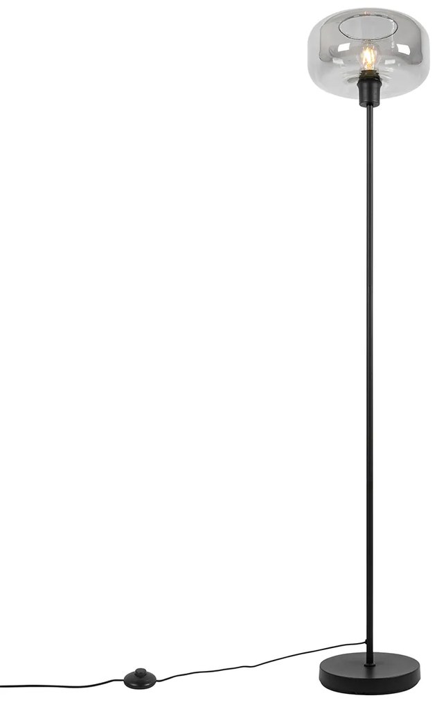 Подова лампа в стил арт деко черна с опушено стъкло - Bizle