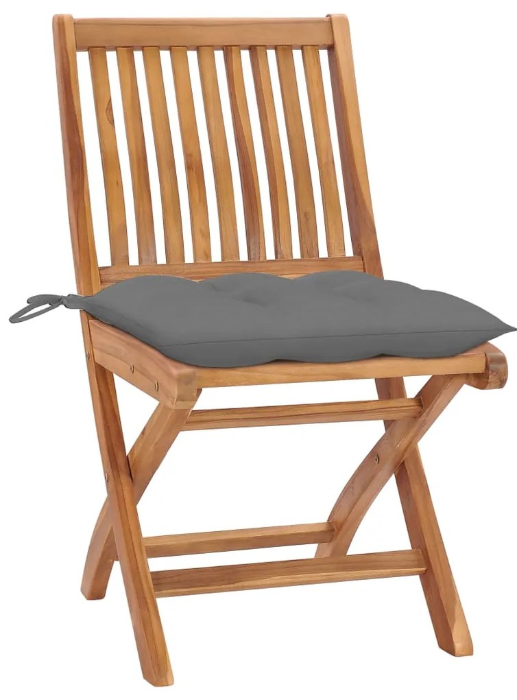 3062449 vidaXL Градински столове 2 бр сиви възглавници тиково дърво масив