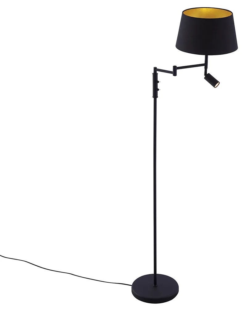 Подова лампа черна с черен абажур и регулируема лампа за четене - Ladas