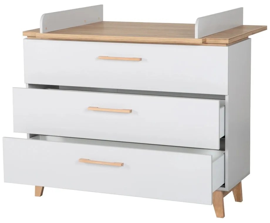 Светлосив нисък скрин от дъб с маса за преповиване 117x104 cm Caro - Roba