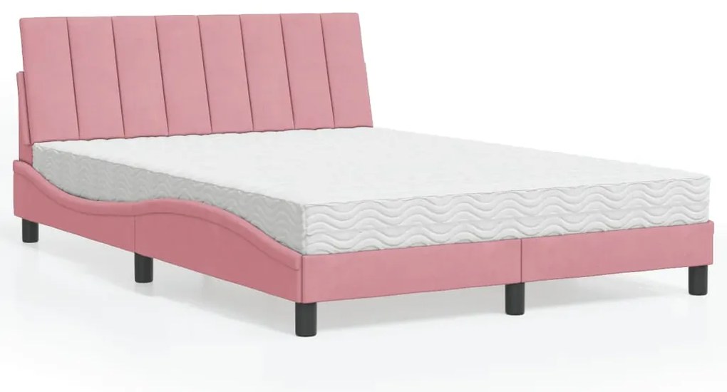 3208603 vidaXL Легло с матрак Hanko, розово, 140x200 см, кадифе