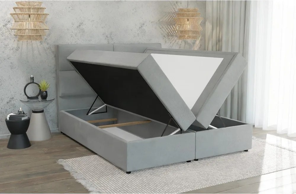 Светлосиво боксспринг легло 160x200 cm с място за съхранение Rico – Ropez