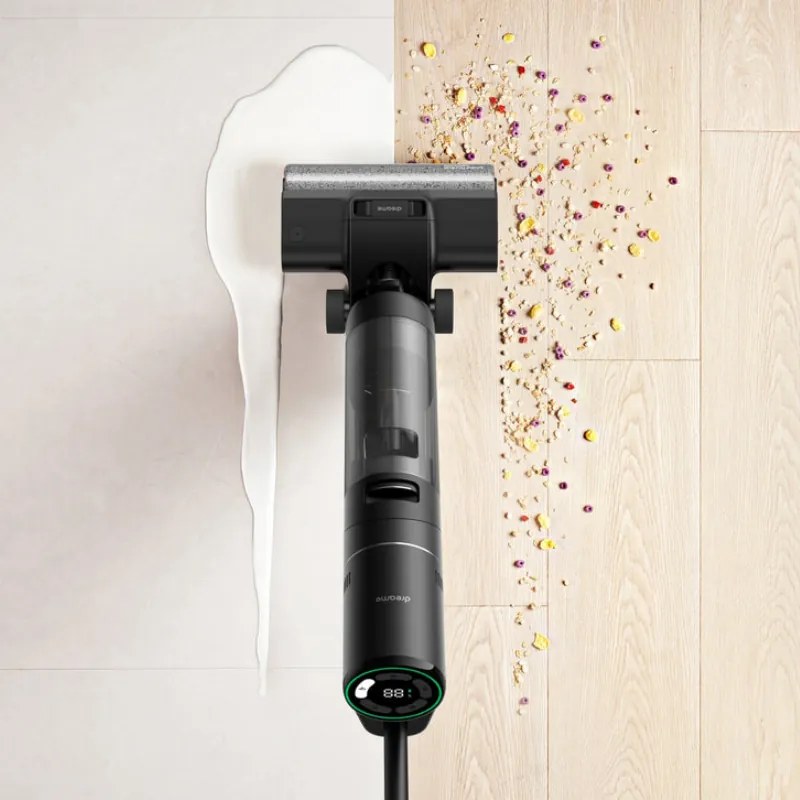 Вертикална прахосмукачка DREAME H12 Pro HHR25A, 300W, 0.7/0.9 л, 3 режима, 35 мин, Мокро/сухо, Гласови известия, LED, Автоматично сушене на мопа, Черен/сив