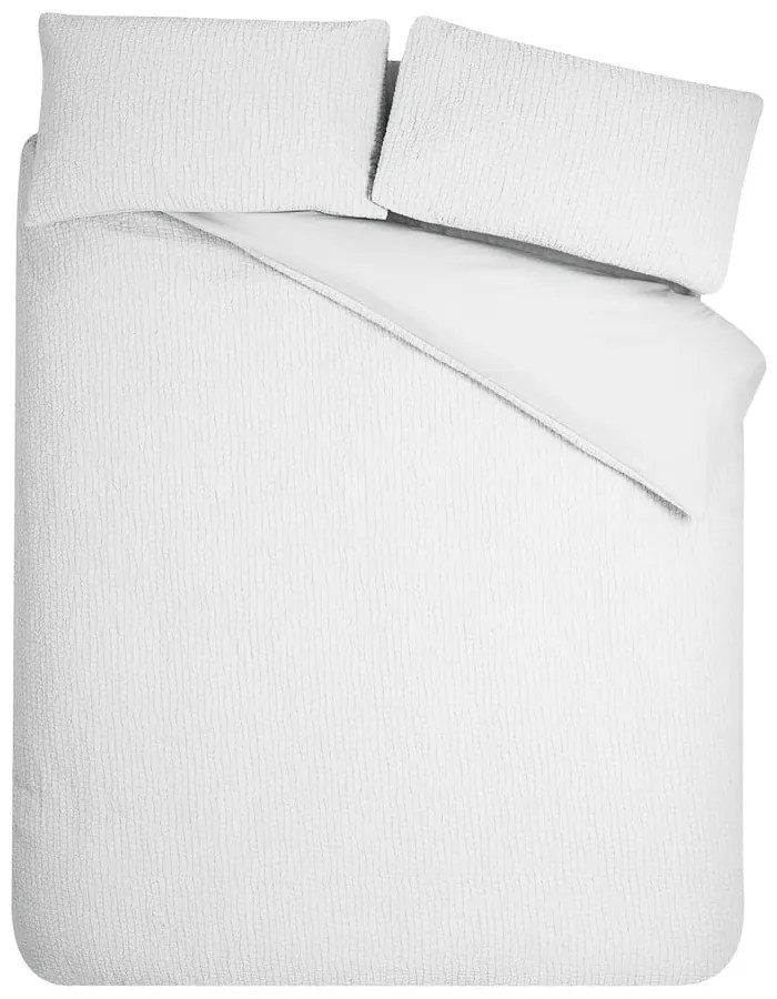 Бяло двойно удължено крепово спално бельо 230x220 cm Crinkle Seersucker – Catherine Lansfield