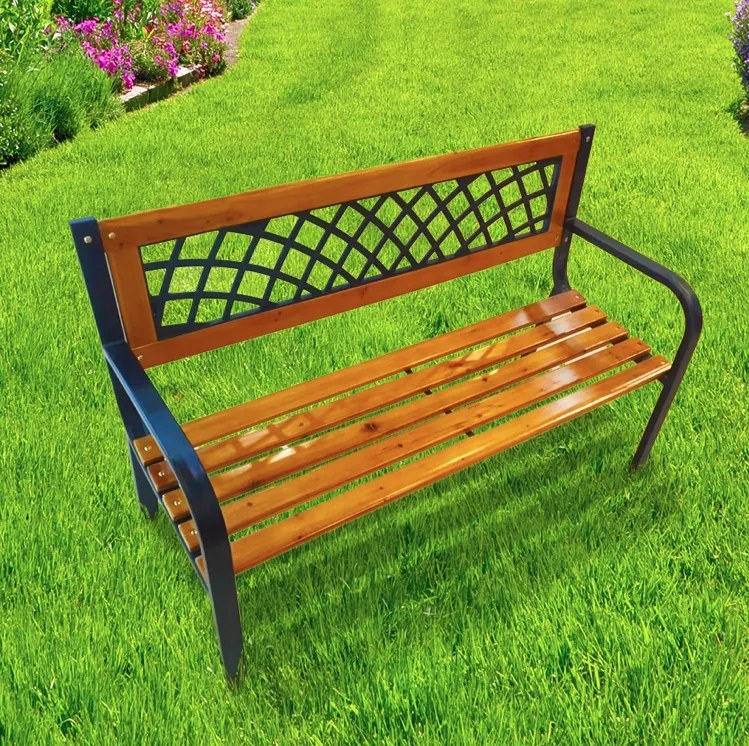 Дървена градинска пейка с метална конструкция 118 x 60 x 85 cm