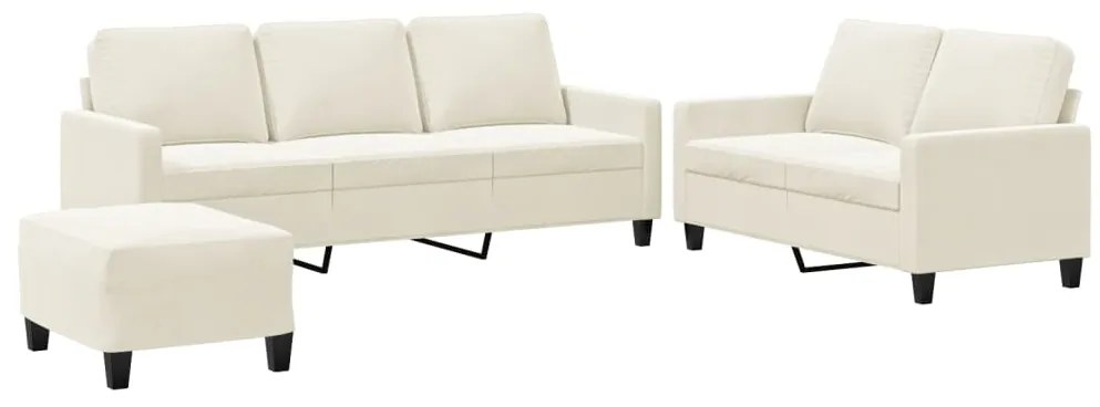 3201534 vidaXL Комплект дивани от 3 части с възглавници, кремав, кадифе