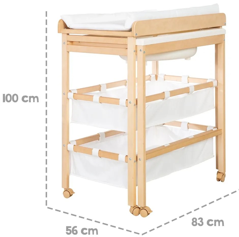 Маса за повиване от декор от бреза в бял и естествен цвят Baby Pool – Roba