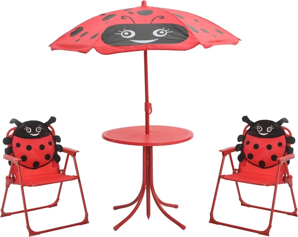 41842 vidaXL Детски градински бистро комплект от 3 части, с чадър, червен