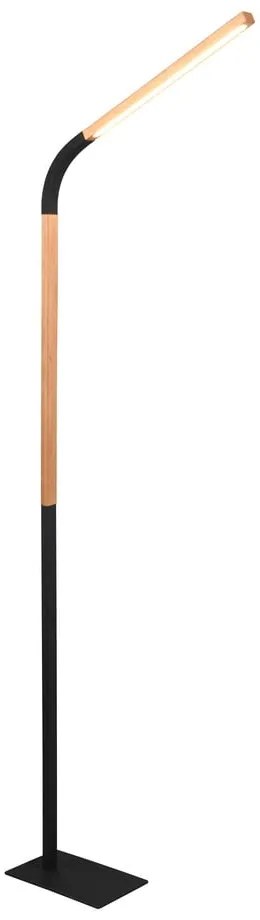 LED подова лампа в черен и естествен цвят с дървен абажур (височина 169,5 cm) Norris - Trio