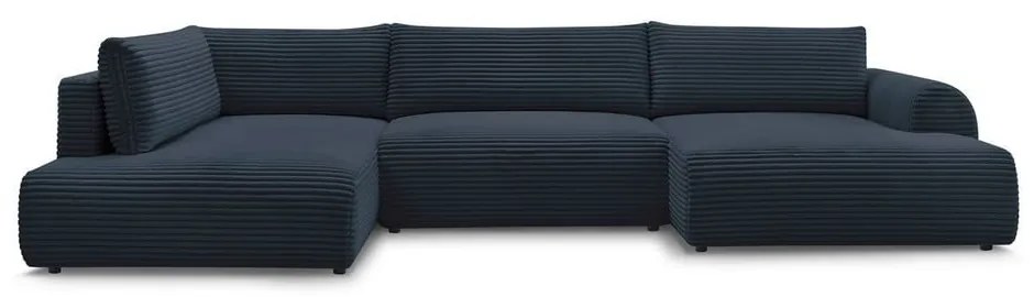 Тъмносин разтегателен ъглов диван от рипсено кадифе (десен ъгъл/"U" форма) Lucien – Bobochic Paris