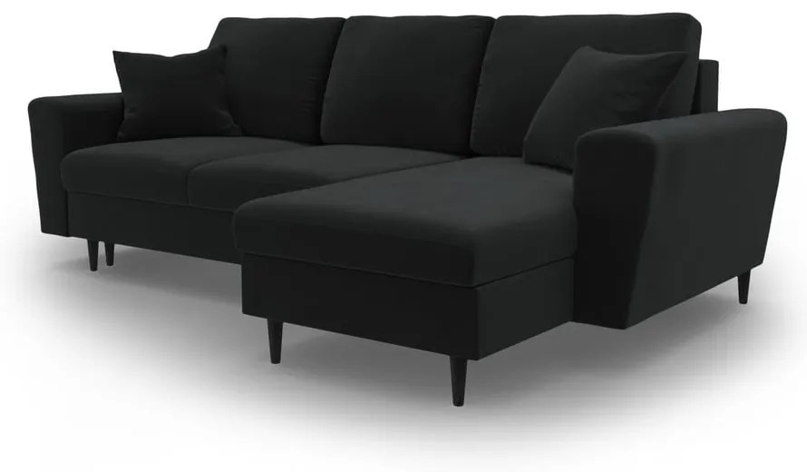 Черен кадифен разтегателен ъглов диван с място за съхранение Kyoto – Cosmopolitan Design