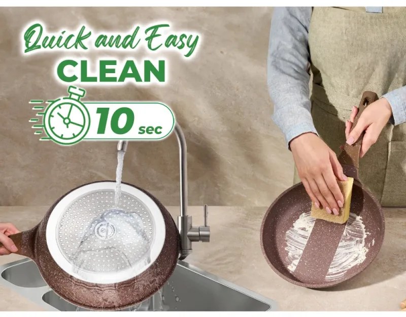 Комплект тенджери и тигани Just Perfecto JL-26, 14 ч, Отливка, Мраморно покритие, Индукция, Съд за готвене на пара, Аксесоари, Кафяв