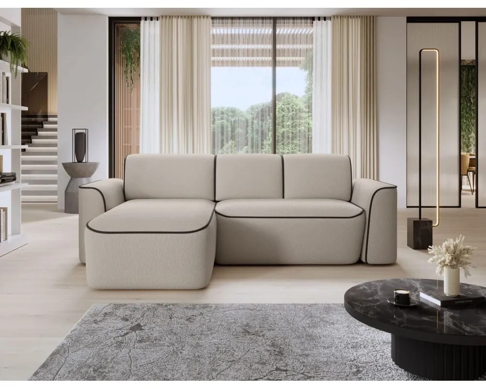 Бежов ъглов диван от прежда с примки от букле (ляв ъгъл) Ume – ELTAP