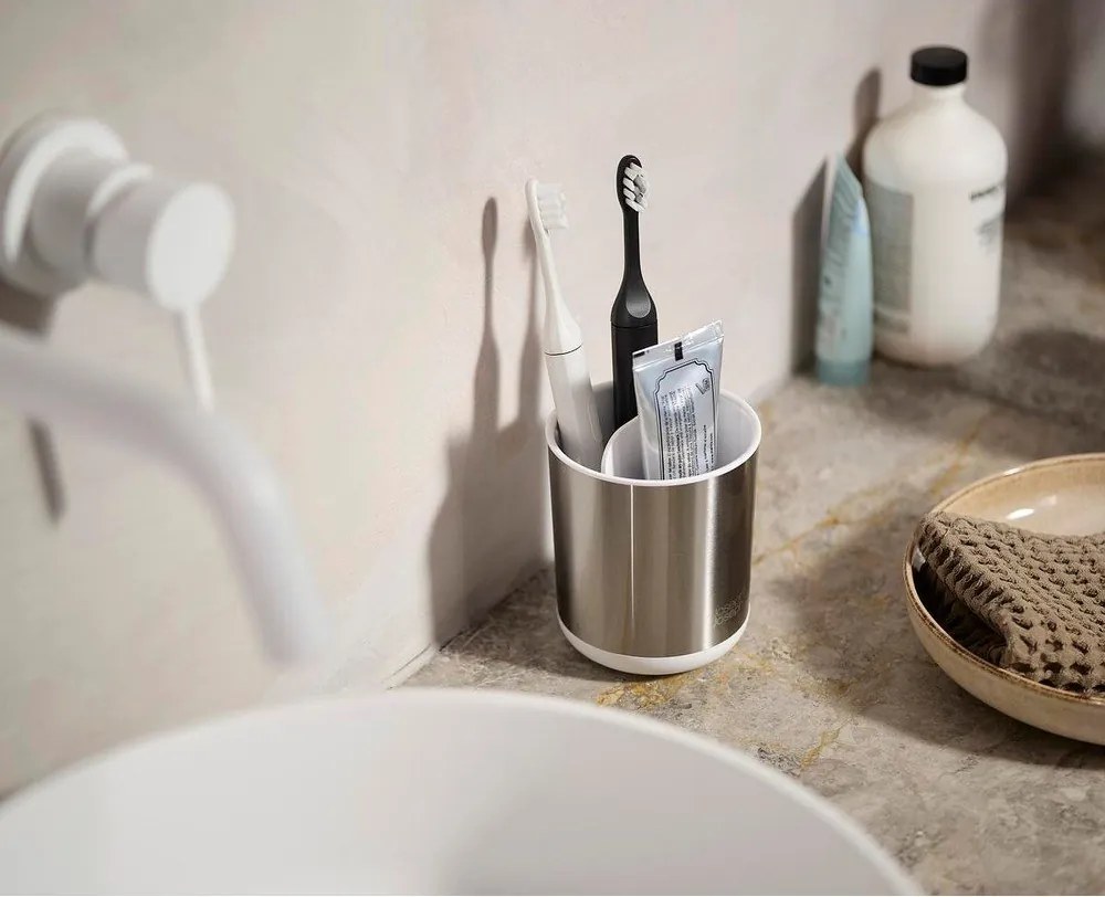 Чаша за четки за зъби от неръждаема стомана в сребрист цвят Duo Steel – Joseph Joseph